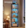 Songmics Kampinė lentyna su LED apšvietimu, 6 lentynų, vintažinė ruda ir juoda, 24,8 × 48 × 182,1 cm