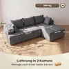 Kampinė sofa-lova su kišeninėmis spyruoklėmis, pilka, 256 × 158 × 85 cm