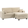Kampinė sofa su daiktadėže, velveto apmušalu, smėlio spalvos, 216 × 151 × 94 cm