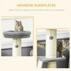 "PawHut" draskyklė 92H cm laipiojimo medis su draskymo lenta ir kamuoliuku, storas sizalio stulpelis, ėriuko odos imitacija, tamsiai pilka + kreminė balta