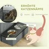 Pawhut 2 nerūdijančio plieno dubenėliai, kačių guolis, skirtas mažiems gyvūnams iki 8kg, poliesteris, pilkas