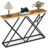 Konsolinis stalas su metaliniu rėmu ir 4 cm stalviršiu, medienos spalvos, 139,7 × 30,5 × 91,4 cm