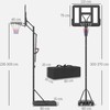 SPORTNOW krepšinio stovas laukui, reguliuojamas aukštis 230-305 cm, 110 x 75 cm dūžiams atsparus skydas su ratukais, spyruoklinis lankas, svoris suaugusiems