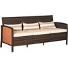 Outsunny rotango sodo poilsio sofa, trivietė su pagalvėlėmis, plienas, ruda, 173 x 68 x 78 cm