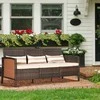Outsunny rotango sodo poilsio sofa, trivietė su pagalvėlėmis, plienas, ruda, 173 x 68 x 78 cm