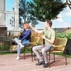 Lauko baldų komplektas Outsunny 3 dalių rotango bistro komplektas, sėdimųjų vietų komplektas, sodo baldai su 2 sodo krėslais, kavos staliuku, balkono baldų komplektas sodui, terasai, plienas, geltona