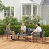 Lauko baldų komplektas „Outsunny“ polirango sodo baldų komplektas, poilsio baldų rinkinys su 2 vietų sofa, foteliu, stikliniu stalu, pagalvėlėmis, atsparus oro sąlygoms, balkonų baldai 4 asmenims, lauko sėdimoji grupė, terasos baldai sodui, balkonui, pilkas