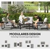 Lauko baldų komplektas Outsunny sodo baldų komplektas 4 asmenims, atsparus oro sąlygoms, balkono baldų komplektas su 2 vietų sofa, foteliu, sėdimomis pagalvėmis, šoniniu staliuku, lauko sėdimųjų baldų grupe, terasos baldais, sodo poilsio zona, šviesiai pilka