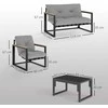 Lauko baldų komplektas Outsunny sodo baldų komplektas 4 asmenims, atsparus oro sąlygoms, balkono baldų komplektas su 2 vietų sofa, foteliu, sėdimomis pagalvėmis, šoniniu staliuku, lauko sėdimųjų baldų grupe, terasos baldais, sodo poilsio zona, šviesiai pilka