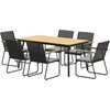 Lauko baldų komplektas Outsunny 7 dalių sėdimų baldų komplektas, metalinis valgomojo komplektas 6 asmenims, valgomasis stalas su 6 kėdėmis, virtuvės baldų komplektas su metaliniu rėmu, balkono baldai, sodo baldai terasai, natūralaus medžio spalvos