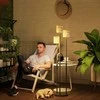 "Outsunny" saulės grindų lempa rotango saulės lempos su šviesos jutikliu 3 žibintai lentynos saulės šviesos Boho stilius IP44 vandeniui atsparus saulės žibintas lauko lempa saulės žibintas sodo balkonui lauko vejos Ø37 x 144H cm