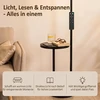 LED toršeras su staliuku ir skaitymo šviestuvu, juodos ir baltos spalvų, 25 × 25 × 175 cm