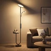 LED toršeras su staliuku ir skaitymo šviestuvu, juodos ir baltos spalvų, 25 × 25 × 175 cm