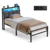 Songmics Lova su daiktų laikymo vieta ir LED apšvietimu, matinė juoda, 218,3 × 90,5 × 104,5 cm