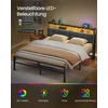 Songmics Lova su galvūgaliu ir LED apšvietimu, matinė juoda ir vintažinė ruda, 218,3 × 160,5 × 104,5 cm