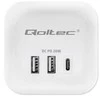 Maitinimo 6v1 prailginimo kubas su apšviestu jungikliu Qoltec 3x AC 2x USB 1x USB-C PD 20W baltas kabelis 2 m
