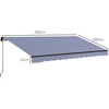 Outsunny markizė 4x3m, montuojama prie sienos, balkono markizė su rankine alkūne, apsauga nuo saulės, aliuminis, mėlyna+balta