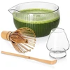 Matcha ruošimo rinkinys, stiklinis ir bambukinis, skaidrus, 4 dalių