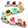 Lean Toys Medinis gyvūnų traukinukas su lokomotyvu ir 10 magnetinių vagonų, įvairiaspalvis