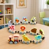 Lean Toys Medinis magnetinis traukinukas su vagonėliais