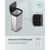 Songmics 68 litrų metalinė 68 litrų virtuvės atliekų dėžė su dangčiu sidabriškai juoda