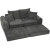 Modulinė sofa-lova su šeniliniu apmušalu, tamsiai pilka, 204 × 179 × 65 cm