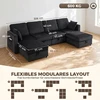 Modulinė sofa su daiktadėžėmis ir 2 pufais, tamsiai pilka ir juoda, 306 x 153 x 85 cm