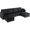 Modulinė sofa su daiktadėžėmis ir 2 pufais, tamsiai pilka ir juoda, 306 x 153 x 85 cm