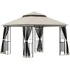 Outsunny sodo pavėsinė su dvigubu stogu, sodo palapinė, šventinė palapinė su 4 šoninėmis sienelėmis, metalas + poliesteris, smėlio spalvos, 2,99 x 2,99 x 2,74 m