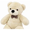 Lean Toys Pliušinis meškiukas su languotu kaspinu, baltas ir kreminis, 80 × 35 × 20 cm