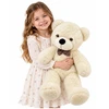 Lean Toys Pliušinis meškiukas su languotu kaspinu, baltas ir kreminis, 80 × 35 × 20 cm