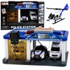Lean Toys Policijos garažas su automobiliais ir sraigtasparniu, mėlynas ir baltas, 32 × 17 × 21 cm