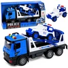 Lean Toys Policijos vilkikas su patruliniu automobiliu mėlyna ir balta 2 vnt.