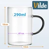 Puodeliai iš borosilikatinio stiklo, 290 ml, su juodomis rankenėlėmis, 10 × 7 × 10 cm, 6 vnt.