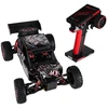 RC automobilis WLToys 124016 4WD su bešepetėliu varikliu, juodas su raudonais ir sidabriniais elementais, 35 × 21 × 13 cm