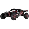 RC automobilis WLToys 124016 4WD su bešepetėliu varikliu, juodas su raudonais ir sidabriniais elementais, 35 × 21 × 13 cm