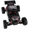 RC automobilis WLToys 124016 4WD su bešepetėliu varikliu, juodas su raudonais ir sidabriniais elementais, 35 × 21 × 13 cm