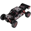 RC automobilis WLToys 124016 4WD su bešepetėliu varikliu, juodas su raudonais ir sidabriniais elementais, 35 × 21 × 13 cm