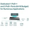 Šakotuvas TP-LINK | 6 prievadų gigabito komutatorius su 3 prievadų PoE+ ir 1 prievado PoE++ | TL-SG1006PP | Nevaldomas | Stalinis