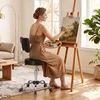 Salono kėdė su ratukais ir reguliuojamu aukščiu, juoda, 34,5 × 34,5 × 72–87,5 cm