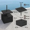 "Outsunny" 3 in 1 skėčių stovas 80 kg, užpildomas, sodinamas skėčių stovas su ratukais, stalinis kvadratinis skėčių laikiklis skėčių svorio stovas skėčiams Ø38/48 mm, skirtas balkonui, juodas