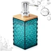 Skysto muilo dozatorius su bambukiniu dangteliu, turkio spalvos, 7 × 7 × 17 cm, 300 ml