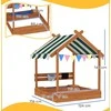 Outsunny smėlio dėžė su stogu, medinė smėlio dėžė su sėdimąja vieta, žaidimų namelis, 124 x 116 x 146 cm, smėlio dėžė su lenta 3-7 metų vaikams, sodui, oranžinė