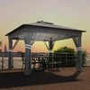 Outsunny sulankstomas paviljonas, apie 3 x 3 m, paviljonas su LED apšvietimu, 4 tinklelinės užuolaidos, šoninė sienelė, sodo paviljonas su vandens maišais, dvigubas stogas, krepšys nešiojimui, tamsiai pilkas
