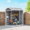 Outsunny sodo namelis 2,1m², vandeniui atsparus namelis su grindimis ir šlaitiniu stogu, 131x186x198/172 cm, rakinamas įrankių namelis su langu, aliumininė garažo tipo saugykla dviračiams, pilka