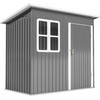 Outsunny sodo namelis 2,55 m², sodo sandėliukas su vienšlaičiu stogu, 221 x 133 x 190/173 cm, rakinamas įrankių namelis su langu, plieno sandėliukas dviračiams, tamsiai pilkas