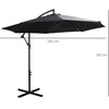 Outsunny Sodo skėtis su rankenėle, plieno rėmas ir poliesterio audinys, juodas, Ø3x2,5 m