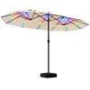 Sodo skėtis dvipusis su 144 LED lemputėmis, smėlio spalvos, 436 × 258 × 254 cm