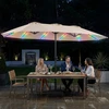 Sodo skėtis dvipusis su 144 LED lemputėmis, smėlio spalvos, 436 × 258 × 254 cm
