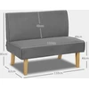 HOMCOM 2-vietė sofa, sofa su velveto optika, medinės kojelės, paminkštinta sofa, dvivietė sofa miegamajam, svetainei, 110 x 62 x 85 cm, pilka